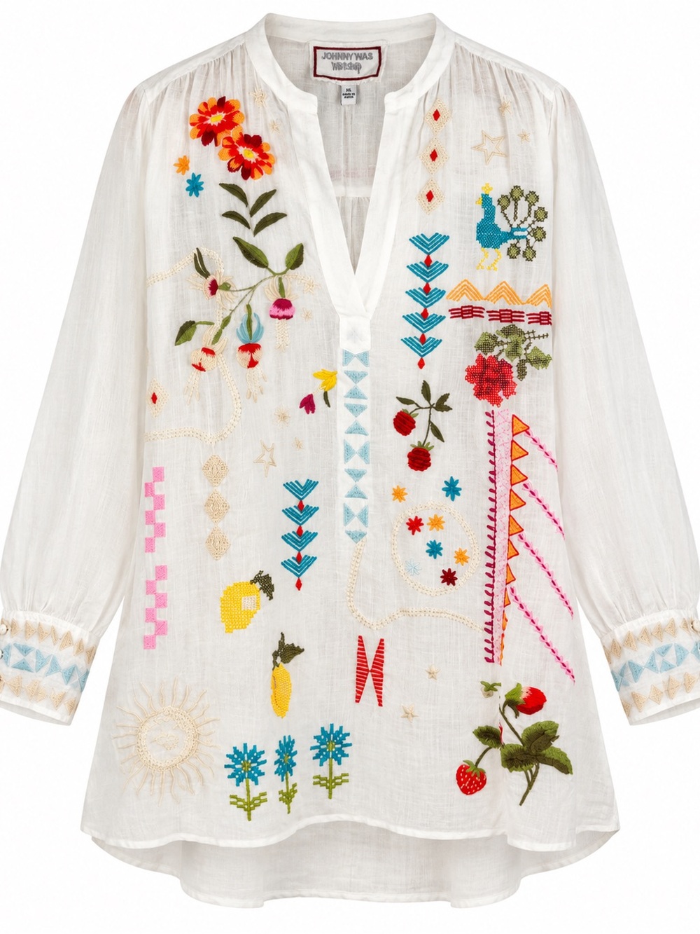 NWT Johnny Was Workshop Lyonne Embroidered Ramie Tunic XL